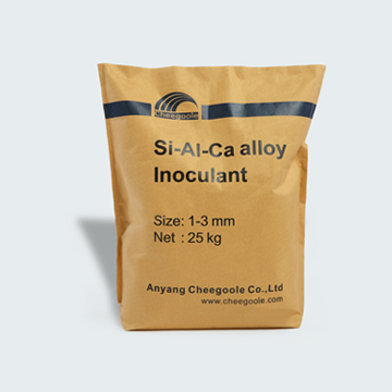The content of Al in silicon aluminum calcium (Al-Ca-FeSi) inoculant is 2-3.5%, size: 0.1-0.5mm stream inoculation, 1-3mm ladle inoculation.